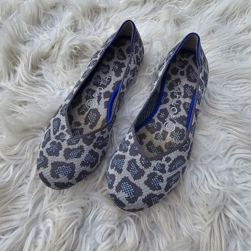RETIRED WOMENS ROTHY'S SMOKE GRAY LEOPARD PRINT ROUND TOE FLAT SHOES Size 7